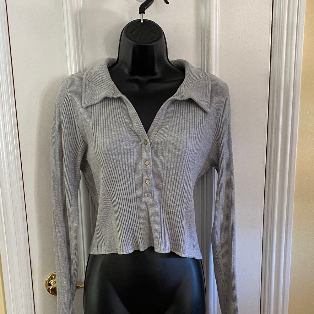 Aerie Heather Gray Ribbed Top Size L